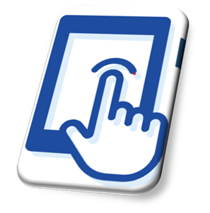 A blue and white logo