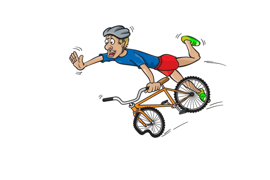 Tegning av person på sykkel som er i ferd med å velte