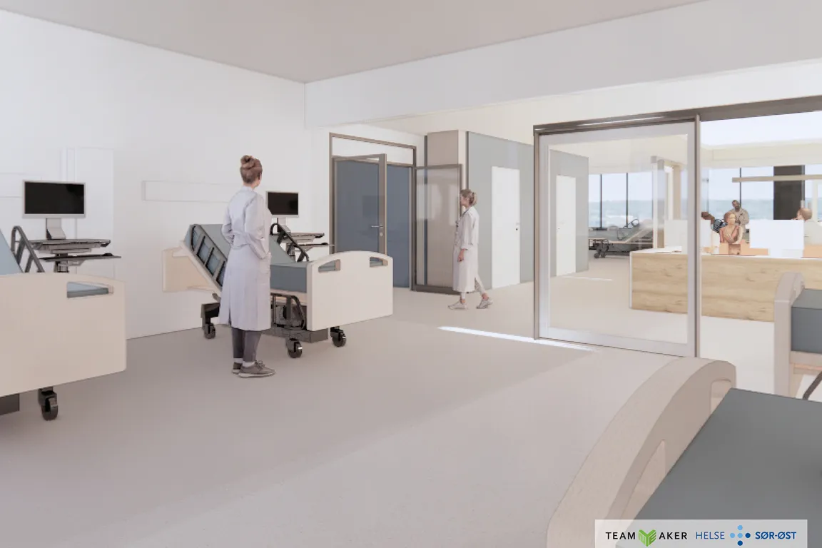 Skisse over postoperativ med senger og skranke