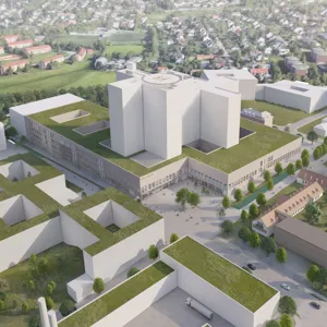 Illustrasjon av hvordan sykehuset - flyfotoperspektiv