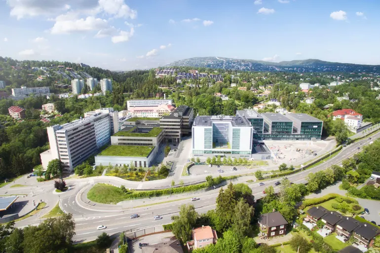 Nytt klinikk- og protonbygg sett utenfra