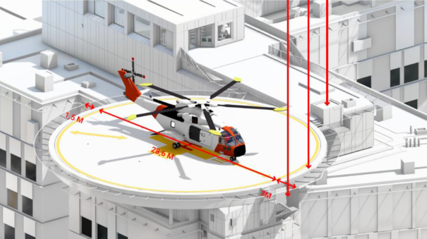 Et helikopter som flyr over en by