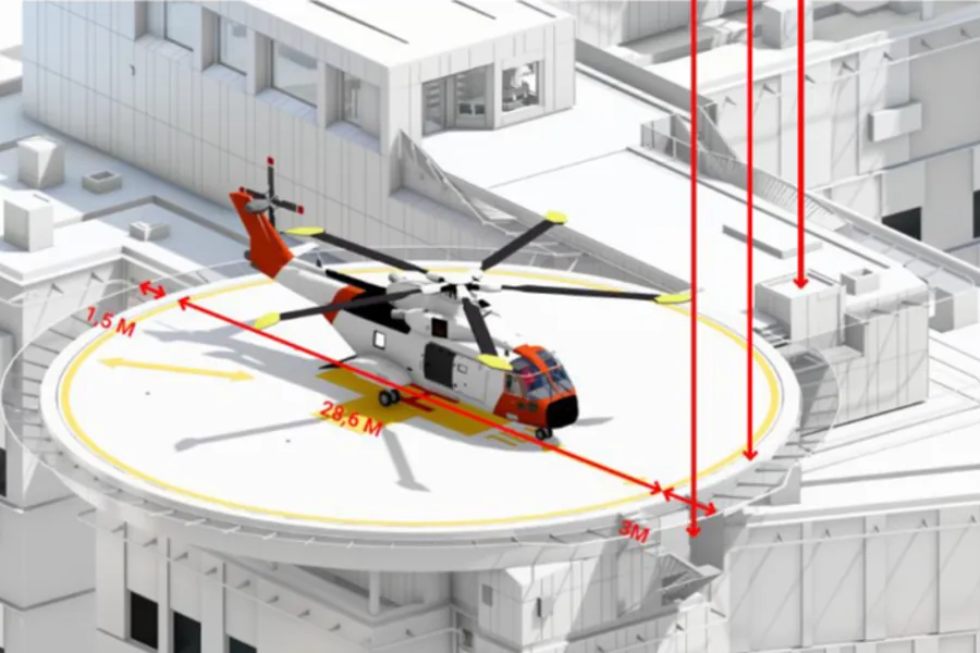 Et helikopter som flyr over en by