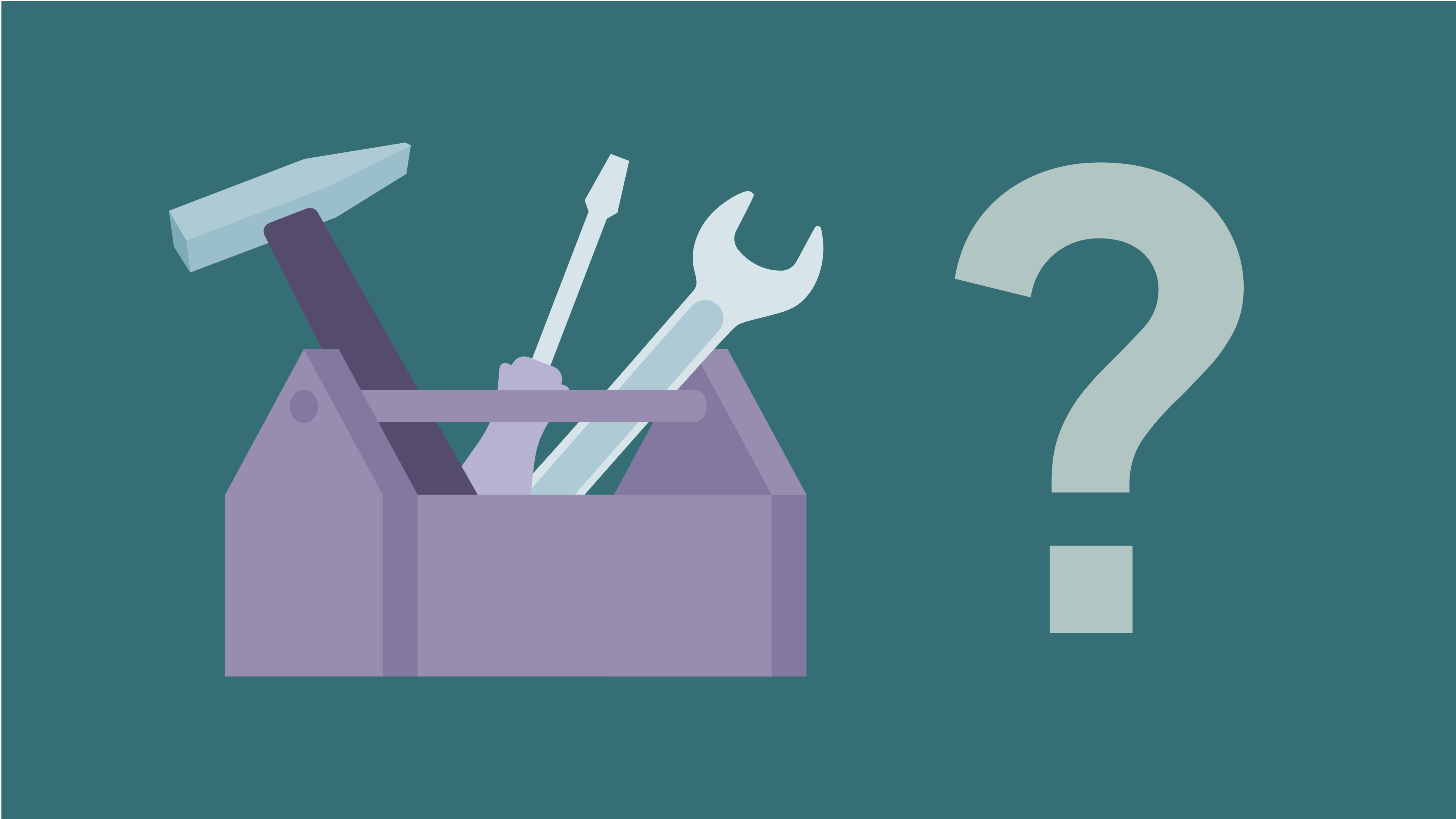 Illustrasjon av en verktøykasse og et stort spørsmålstegn