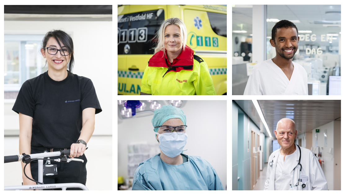 Samling av bilder med ansatte på sykehus