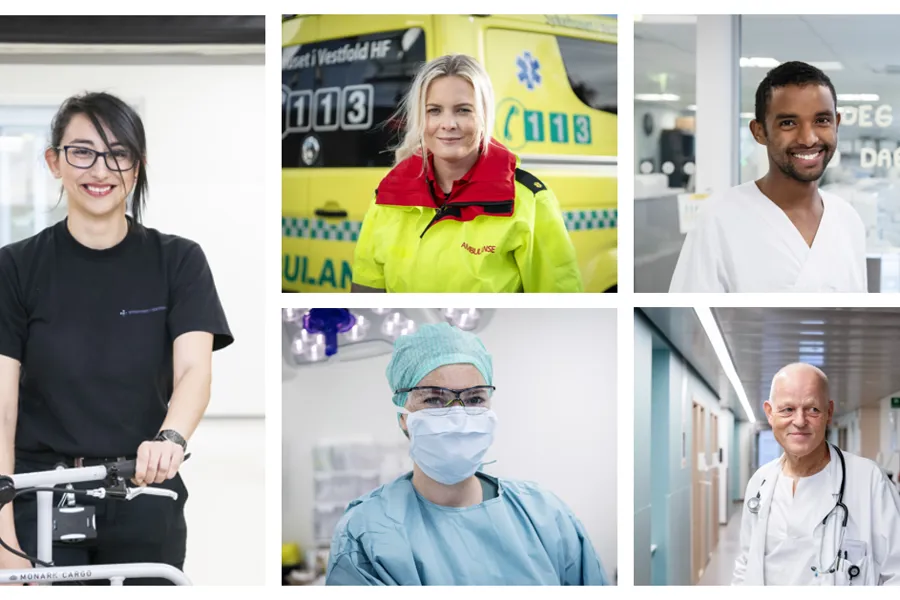 Samling av bilder med ansatte på sykehus