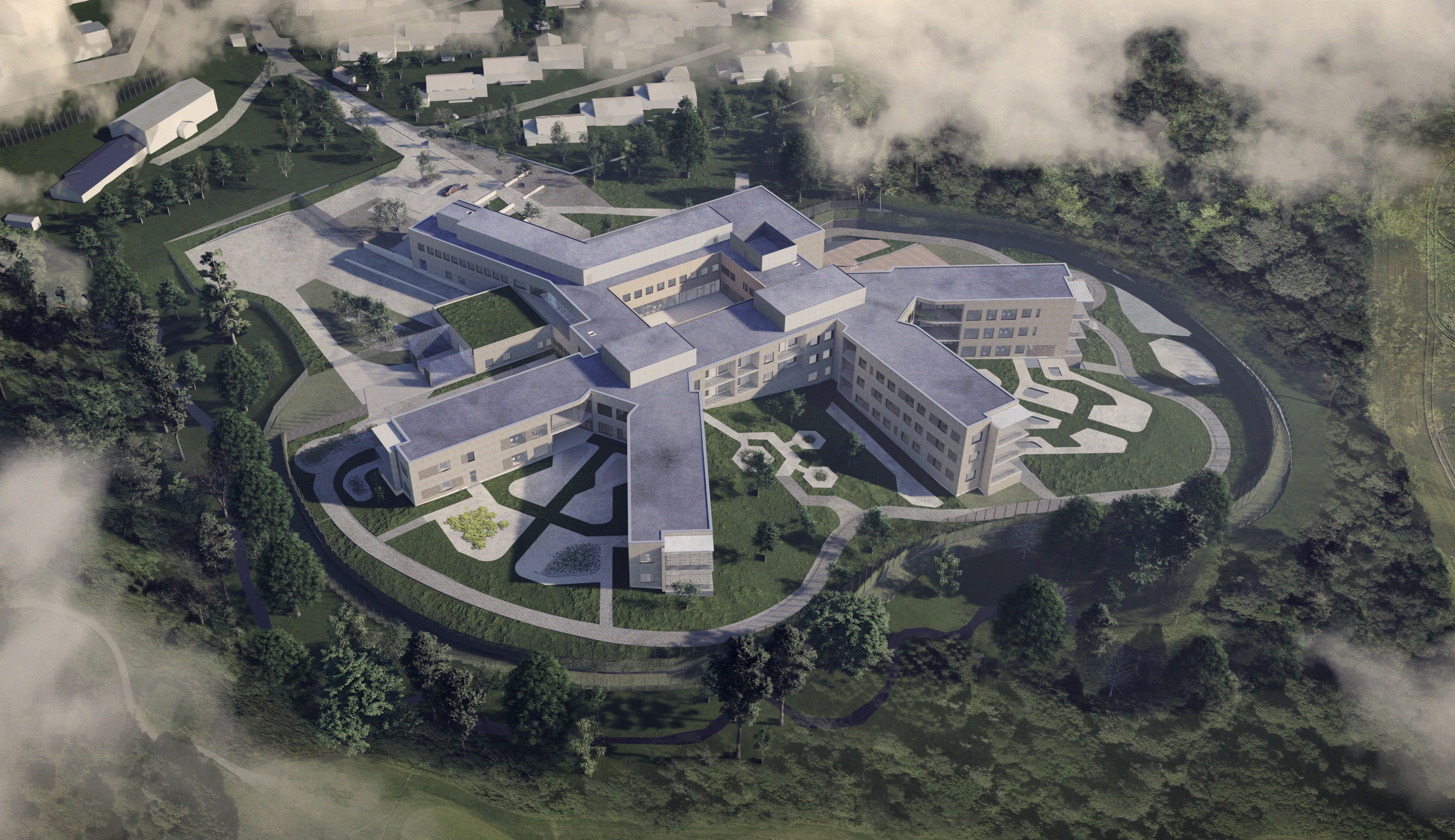 En høy vinkelvisning av en bygning