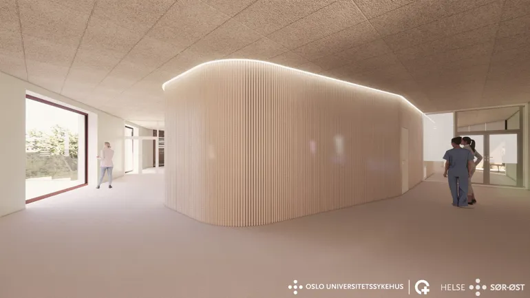 En person som står ved siden av et stort brunt telt i et rom