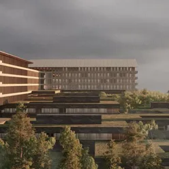 En stor bygning med mange vinduer