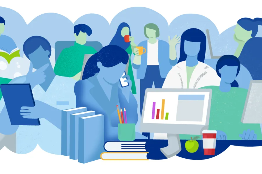 En gruppe personer som arbeider på en datamaskin