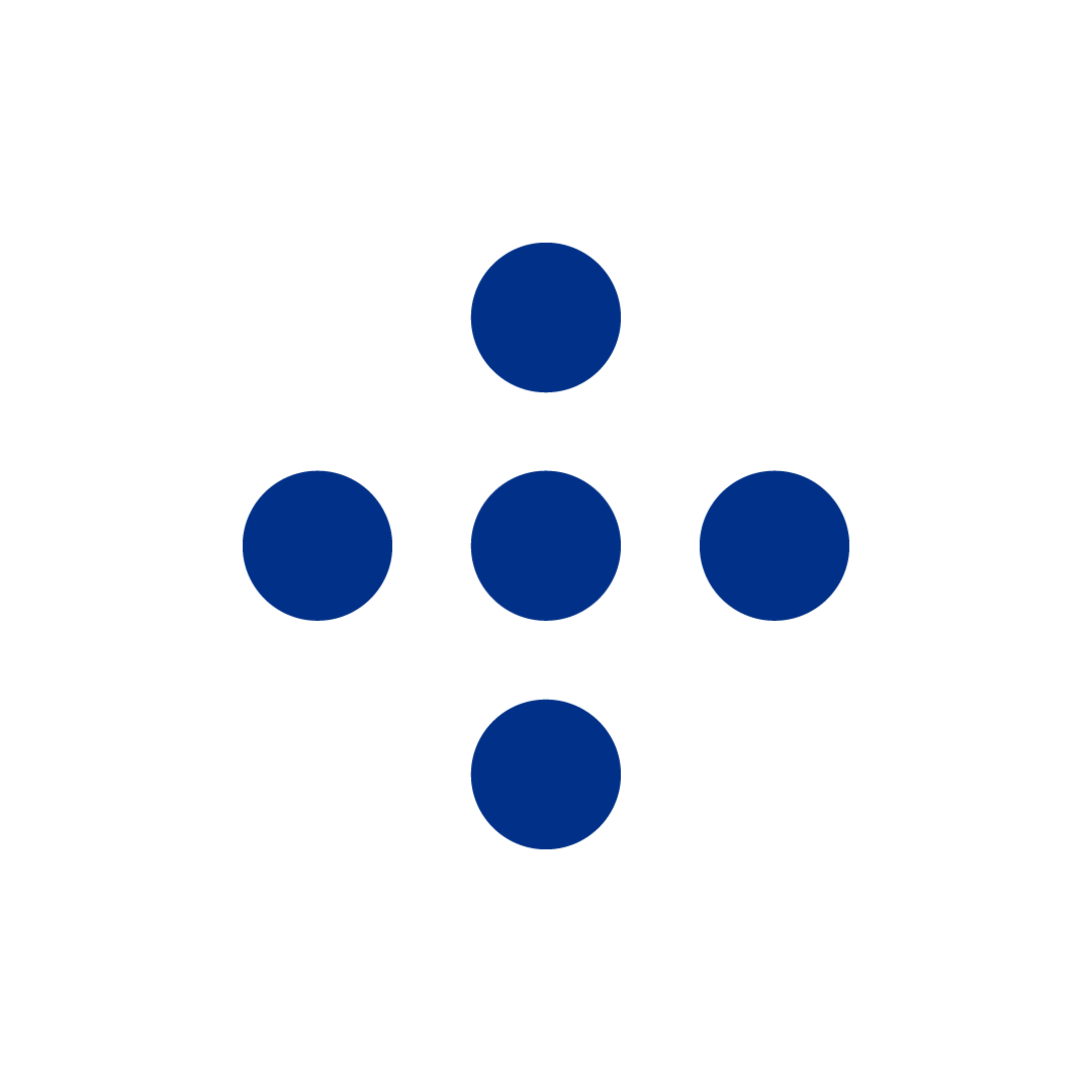 Logo: Prikkekors bestående av fem blå prikker for å symbolisere de fire helseregionene i den offentlige spesialisthelsetjenesten samlet.