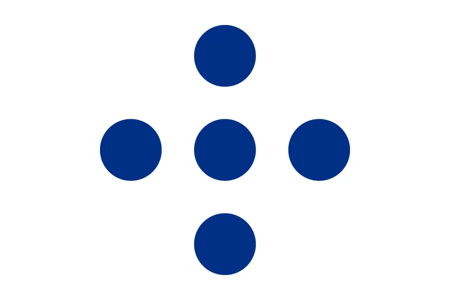 Logo: Prikkekors bestående av fem blå prikker for å symbolisere de fire helseregionene i den offentlige spesialisthelsetjenesten samlet.